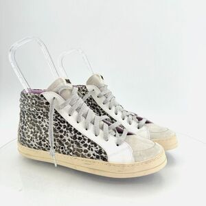 P448 Womens Skate Shoes Sneakers Gold gGlitter Leopard Print Leather 41 10.5